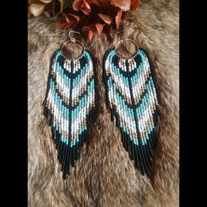 Handmade Native American Beaded Fringe Earrings